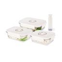 ASPIFRESH SET 3 CONTENITORI SOTTOVUOTO ALIMENTI IN VETRO CON POMPA MANUALE