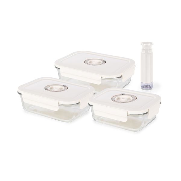 ASPIFRESH SET 3 CONTENITORI SOTTOVUOTO ALIMENTI IN VETRO CON POMPA MANUALE