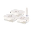 ASPIFRESH SET 3 CONTENITORI SOTTOVUOTO ALIMENTI IN VETRO CON POMPA MANUALE