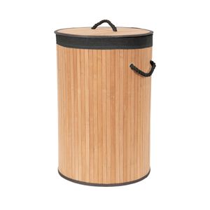BAMBOO NATURAL ROUND HAMPER WITH BLACK CANVAS, XXL