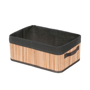BAMBOO NATURAL RECT BASKET WITH BLACK CANVAS  35 x 25 x H.15CM