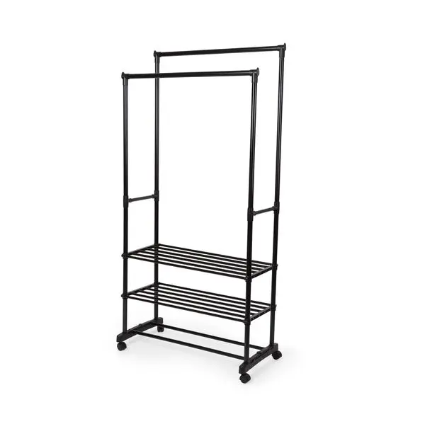 ESSENTIAL DOUBLE CLOTHES RACK WITH SHELVES