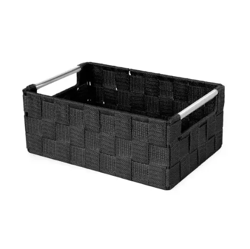 [RAN11896] STAN BLACK BASKET S WITH METAL HANDLES 25X17X10H.CM.