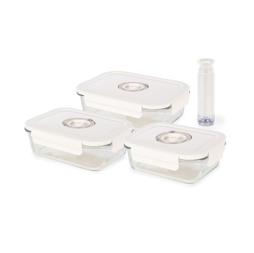 [RAN11915] ASPIFRESH SET 3 CONTENITORI SOTTOVUOTO ALIMENTI IN VETRO CON POMPA MANUALE