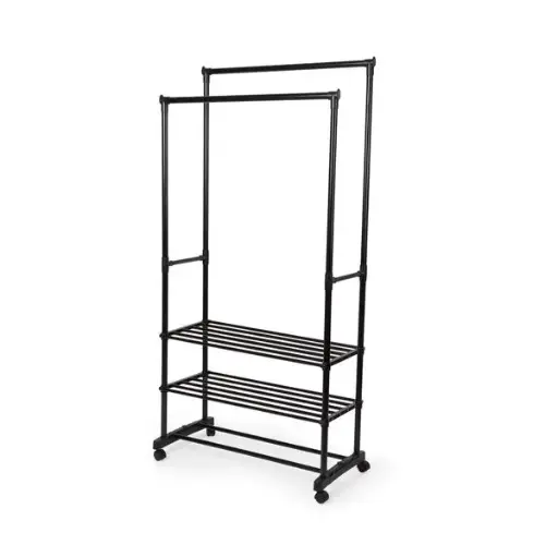 [RAN12117] ESSENTIAL DOUBLE CLOTHES RACK WITH SHELVES