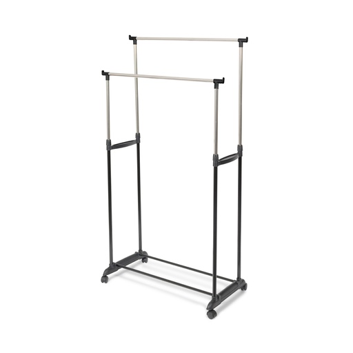 [RAN9414] DOUBLE BLACK CLOTHES RAIL WITH WHEELS