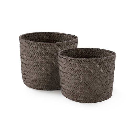 [RAN6532] MIKA SET 2 BROWN ROUND BASKETS 16*12 / 14*11 CM