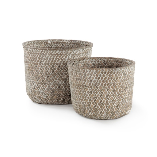 [RAN6534] MIKA SET 2 BEIGE ROUND BASKETS 16*12 / 14*11 CM